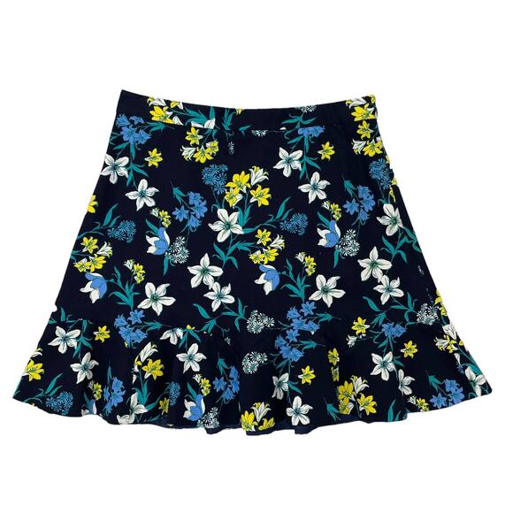 Draper James Blue Yellow Floral Print Flounce Hem Skirt Womens 8 - Picture 1 of 6
